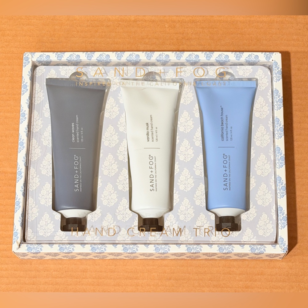 Sand + Fog Hand Cream Gift Set Clean Waves Vanilla Musk CA Beach House 3 x 4 oz